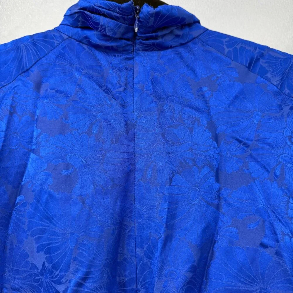 Ronny Kobo Virgo ruched floral satin sheath dress in blue silk blend, M - Picture 7 of 13